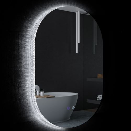 Miroir ovale mural lumineux LED de salle de bain 81 x 51 cm avec 3 couleurs, luminosité réglable interrupteur tactile système antibuée transparent
