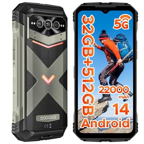Smartphone robuste DOOGEE V MAX PRO 5G Écran 6.58 120Hz 32+512Go - Grande batterie 22000mAh Android 14 - caméra 108MP NFC - Gris
