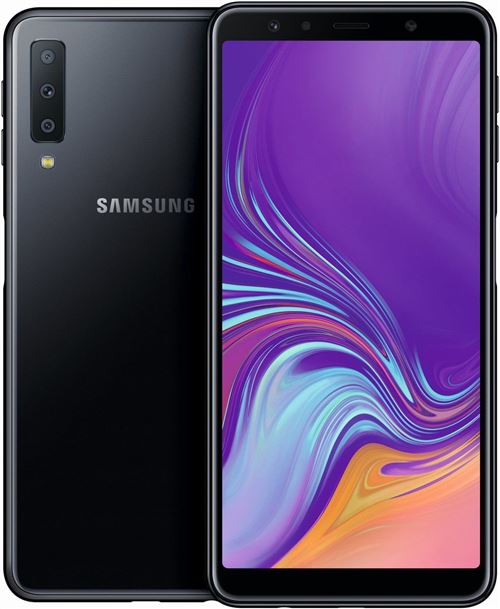 Samsung Galaxy A7 (2018) - 4G smartphone - double SIM - RAM 4 Go / Mémoire interne 64 Go - microSD slot - écran OEL - 6 - 2220 x 1080 pixels - 3 x caméras arrière 24 MP, 8 MP, 5 MP - front camera 24 MP - noir