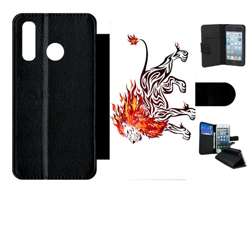 Etui My-Kase pour P30 lite - lion en feu - Simili-cuir Noir