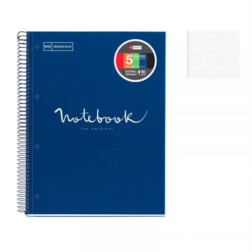 Cahier - A4 (21x29,7cm) - Petits carreaux - 80 pages - couverture en polypro bleu marine - à spirale - Miquelrius