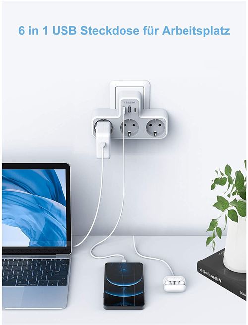 Acheter TESSAN multiprise USB Cube multiprise avec 6 prises françaises et 3  ports USB, multiprise électrique 9 en 1 avec câble de 2 m