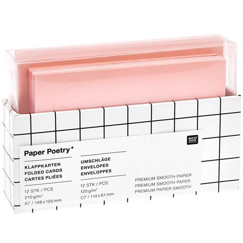12 cartes et enveloppes roses - A7/C7 - Rico Design