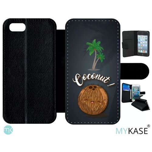 Etui My-Kase pour iPhone Se 2020 - coconut fond noir - Simili-cuir Noir