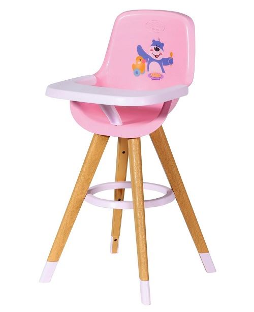 Chaise haute avec tablette pour poupon 36 a 43 cm - baby born - rose / blanc - accessoire poupee - jouet fille