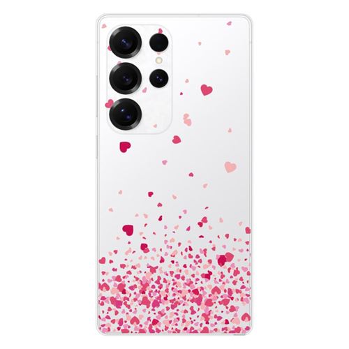 Coque en silicone imprimée compatible Samsung Galaxy S25 Ultra Confettis de Coeurs Rose