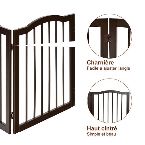 Barrière Autoportante pour Chien 4 Panneaux en Bois Charnières Métalliques  à 360° sans Perçage pour Maison Escaliers Blanc - Costway