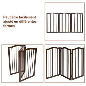 Barrière Autoportante pour Chien 3 Panneaux en Bois Charnières Métalliques  à 360° sans Perçage pour Maison Escaliers Marron - Costway