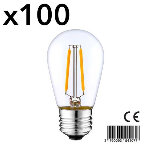Lot de 100 ampoules filaments LED XENA Transparent Verre E27 2W