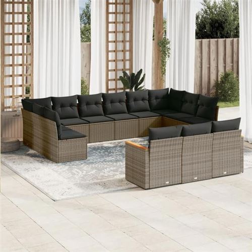 VIDAXL  Salon De Jardin Avec Coussins 13 Pcs Gris R&eacute;sine Tress&eacute;e