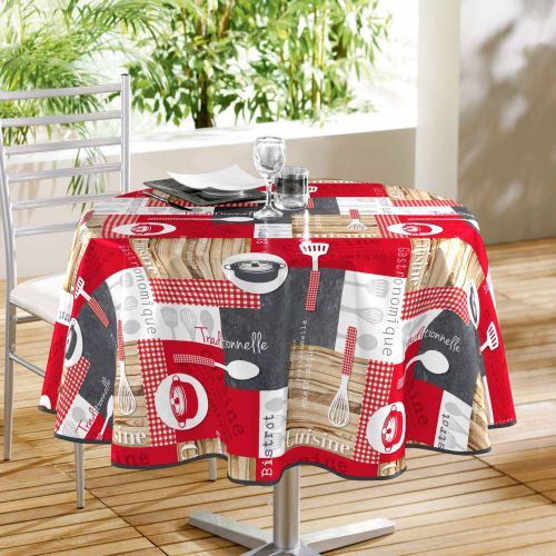 Nappe ronde (0) 160 cm pvc imprime cuisine bistrot Rouge