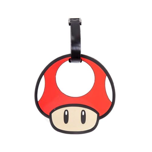 Étiquette à bagage en caoutchouc Super Mario aux champignons