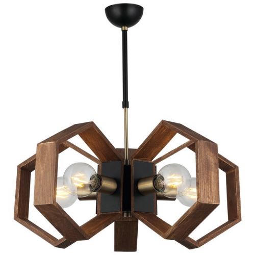 HOMEMANIA Lampe à Suspension Lugo - Lustre - Lustre de plafond - Or, Noir, Bois en Métal, Bois, 55 x 55 x 70 cm, 5 x E27, Max 40W