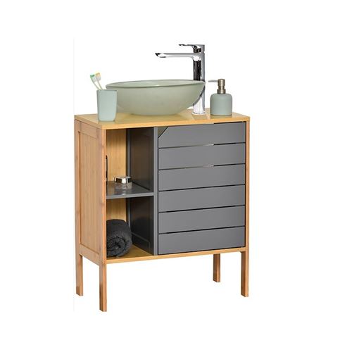 Meuble sous lavabo bambou Noumea gris