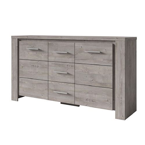Buffet bahut Adita chêne grisé 2 portes 3 tiroirs