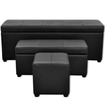 Lot De 3 Banquettes Gigogne Banc Coffre De Rangement Noir 115 Cm