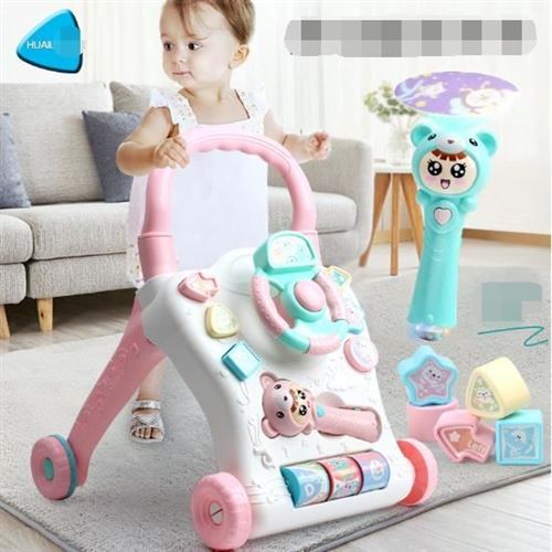 Trotteur d'Eveil Bébé 0-2 Ans Youpala Multifonctionnel Education Précoce Puzzle Marcheur Enfants Jouets Anti-roulement -Rose