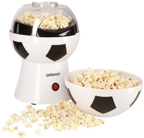 celexon machine à Popcorn CinePop SP10-20x20x29cm - Poids:1,2kg - blanc/design football - sans huile/faible en graisse - Popcorn-Maker