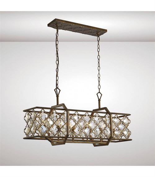 Suspension Indie 6 Ampoules E14 Rectangle Mocha/Teak Plated cristal
