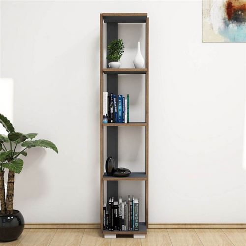 HOMEMANIA Bibliothèque Nicol avec Étagères, Meuble de Rangement - pour Salon, Bureau - Anthracite en Bois, 33,6 x 25,8 x 153 cm