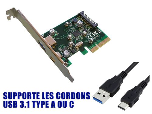 Carte Contrôleur PCIE USB 3.1 - 10GB 1 Port type C + 1 Port type A