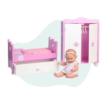 Falca Poupee Avec Lit En Bois Et Armoire 28 Cm Rose Poupon Achat Prix Fnac