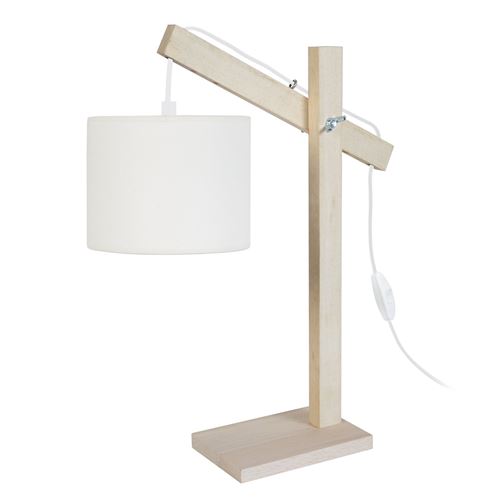 PILORI/CYLINDRE Lampe bureau Bois hetre - 27x27x50cm - Naturel/Écrue