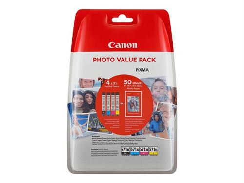 Canon cli-571 x l C/M/Y/BK + Papier photo cyan magenta jaune noir réservoirs d'encre XL + 4 x 6 papier photo PP-201 50blatt Avantage Pack Blister
