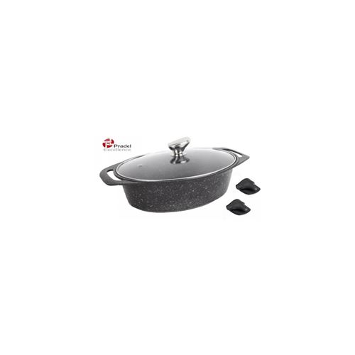 PRADEL EXCELLENCE Lot de 3 marmites ovales façon pierre - 3,8 L - Noir