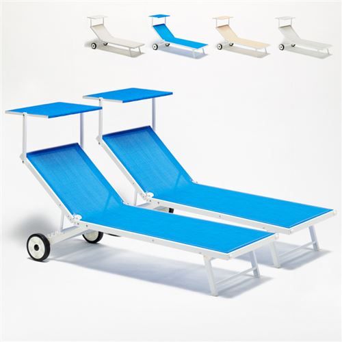 Beach and Garden Design - Bain de soleil lits de plage sur roues transats piscine aluminium jardin Alabama 2 pcs, Couleur: Bleu