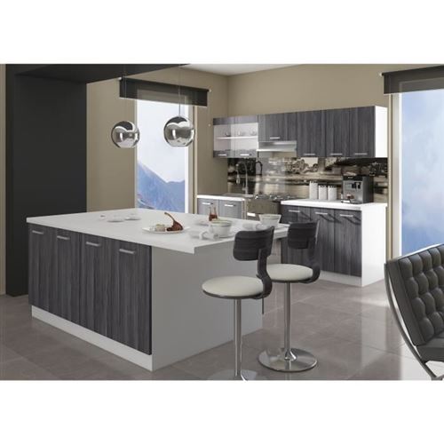 ULTRA Ilot central L 200 cm avec plan de travail - Decor chene gris