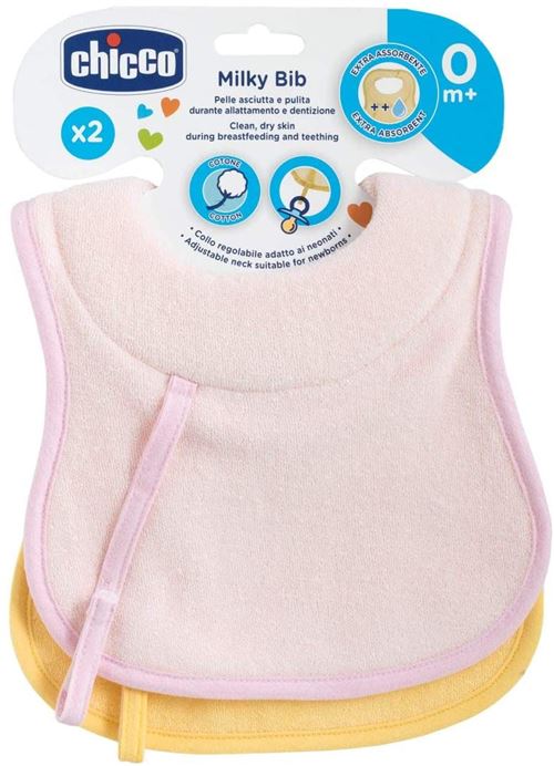 Chicco bavoir junior 27 cm coton rose/jaune 2 pièces