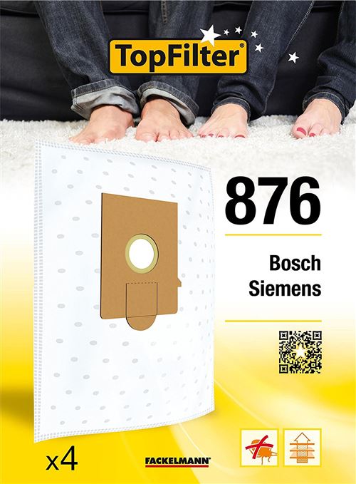 TopFilter 876, 4 sacs aspirateur pour Bosch, Siemens boîte de sacs d'aspiration en non-tissé, 4 sacs à poussière (30 x 26 x 0,1 cm)