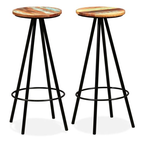 Vidaxl Brun Tabourets De Bar Lot De 2 Bois Massif De Récupération