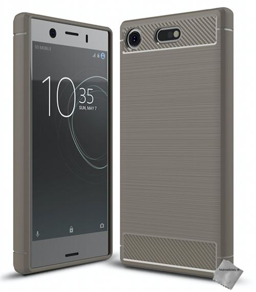 Housse etui coque silicone gel carbone pour Sony Xperia XZ1 Compact avec verre trempe - GRIS