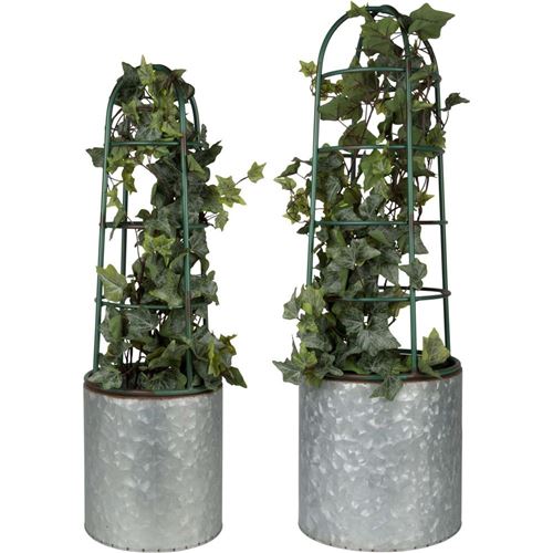 Esschert Design - 2 Jardinières rondes avec treillis en fer 21 cm et 25 cm