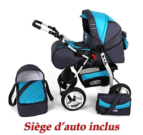 Poussette / Landau combiné 3en1 multifonctions avec équipement bébé enfant 0-36m Roues en caoutchouc Volver