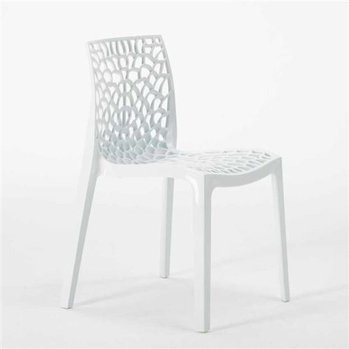 Chaise en polypropylène empilable salle à manger bar café GRUVYER nid d'abeille Grand Soleil, Couleur: Blanc