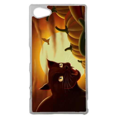 Coque Chat Noir Citrouille Compatible Sony Z5 Compact Transparent