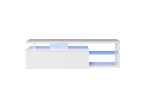 Meuble TV ETHAN à éclairage LED 1 Porte et 4 niches L150cm - Blanc