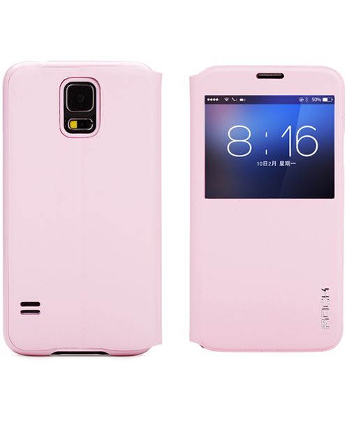 Etui rabat latéral rose Rock série Uni avec fenêtre de visualisation