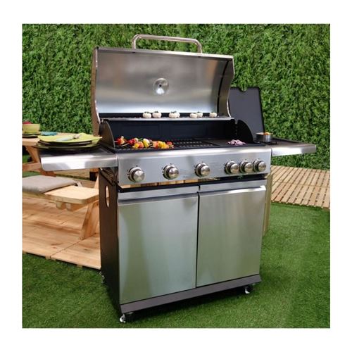 BBQ PLUS Barbecue americain gaz 5 feux + 1 Tout inox BBQ PLUS Barbecue americain gaz 5 feux + 1 Tout inox