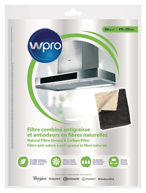 WPRO Filtre à charbon et à graisse pour hotte de cuisinière, 57 cm x 47 cm