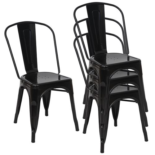 4x chaise de bistro MENDLER HWC-A73, chaise empilable, métal, design industriel noir
