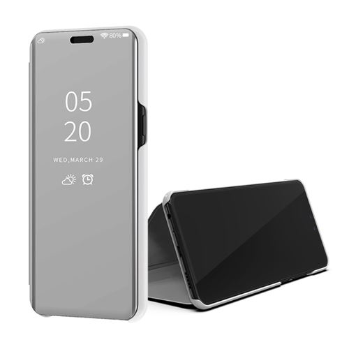 Etui en PU voir la surface du rétroviseur flip de fenêtre argent pour votre Samsung Galaxy A6s