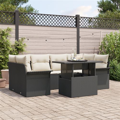 vidaXL - Salon de jardin - 7 pièces - Noir - Image 2