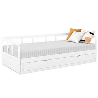 Lit banquette 90 x 190 cm ZOYA convertible 180 x 190 cm blanc avec 1 tiroir de rangement - 1