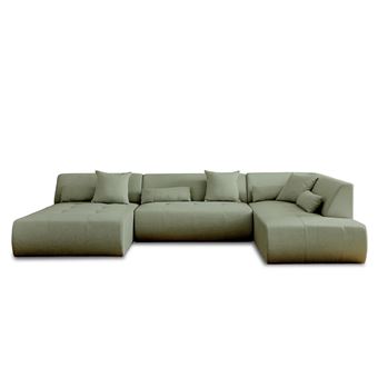 Canapé D'angle 7 Places Onyx - Tissu Vert Sauge, Design Panoramique Droit