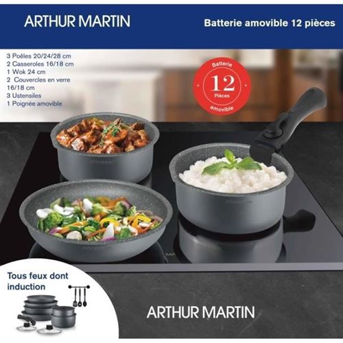 Batterie de cuisine 20 pieces Arthur Martin - aluminium - poignée amovible  - tous feux dont induction