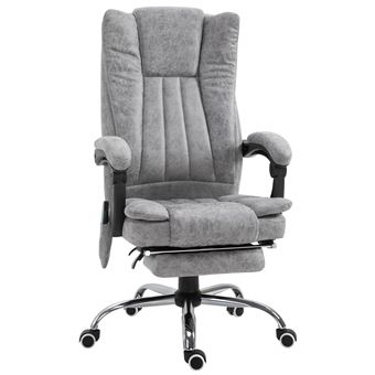 Fauteuil de bureau direction massant chauffant hauteur réglable dossier inclinable repose-pied revêtement synthétique gris - 1